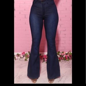 Bing High Waist Stretchy Bell Bottom Jeans - Dark Wash × 1XL (16-18)